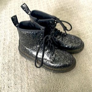 Youth Dr martens black glitter boots